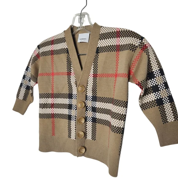 Burberry Boy's Johnny Check-Print Cardigan Wool Sweater NWT - Picture 2 of 8